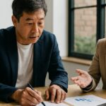 one man and two women engaged in a professional discussion at work