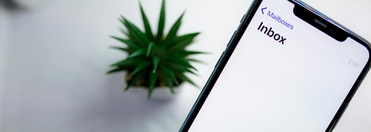 phone with an email inbox open