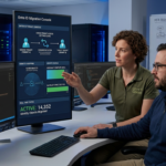 AI generated mage of a man and woman looking at a computer screen in a work environment