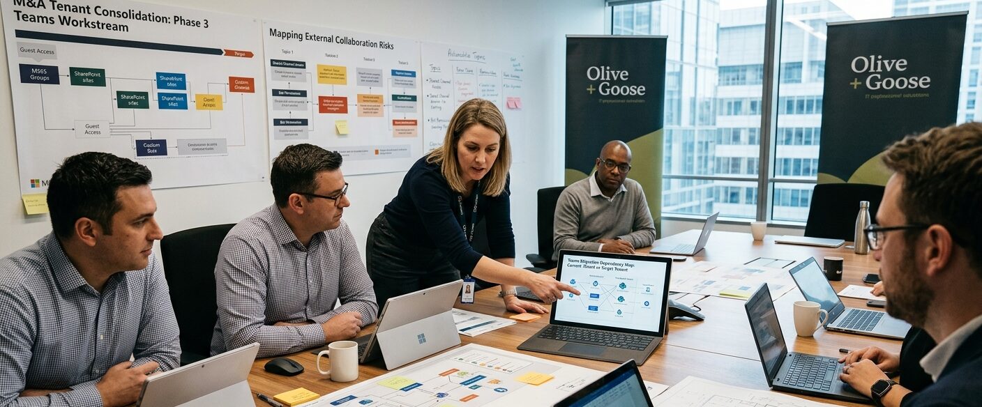AI generated background image showing a meeting with olive and goose banners in background